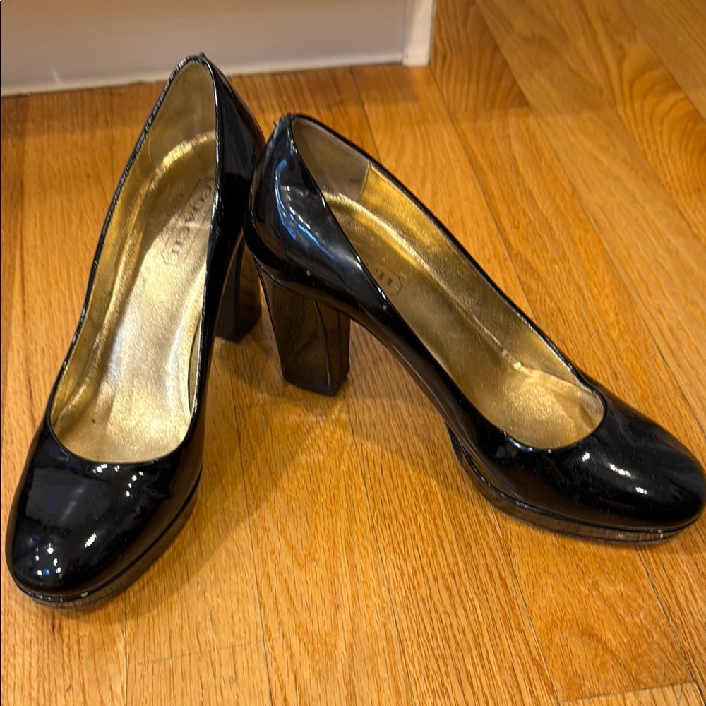 Coach Black Patent Leather Heels size 7 B with platform
